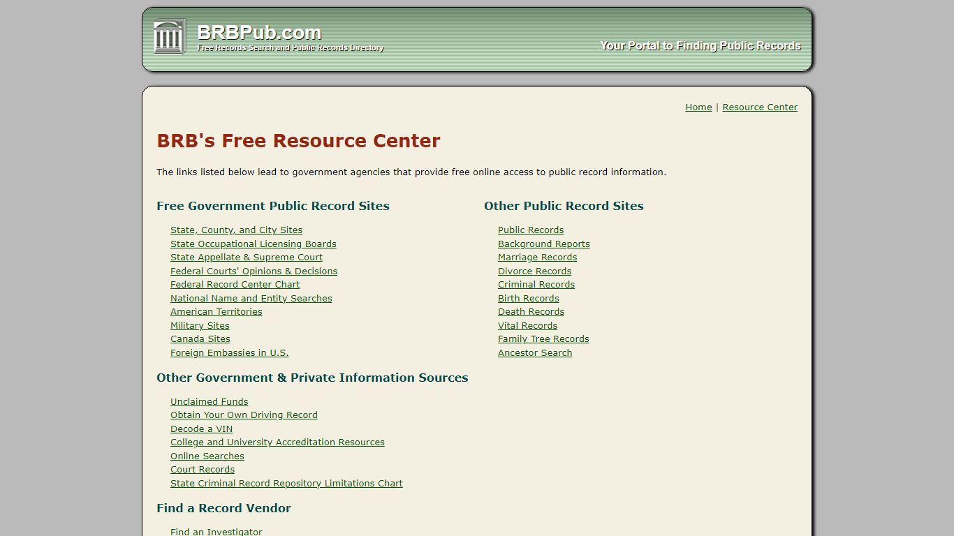 Free Public Records Resources - BRB Pub
